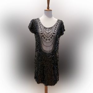 Black teardrop shaped sequins cocktail/prom/homecoming dress